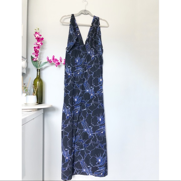 Club Monaco silk side tie floral deep v maxi dress - Picture 2 of 4